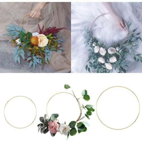 1pcs 10cm-40cm Gold Metal Ring Portable Garlands Wedding Bride Flowers Wreath Circle Girl Catching Dream Hoop Hanging Decoration