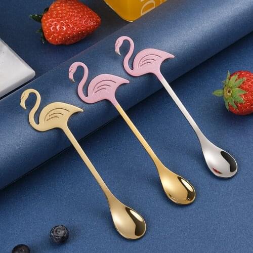 1PC Creative Flamingo Coffee Spoon Stainless Steel Cake Jelly Dessert Ice Cream Scoop Tea Soup Stirring Spoon Tableware