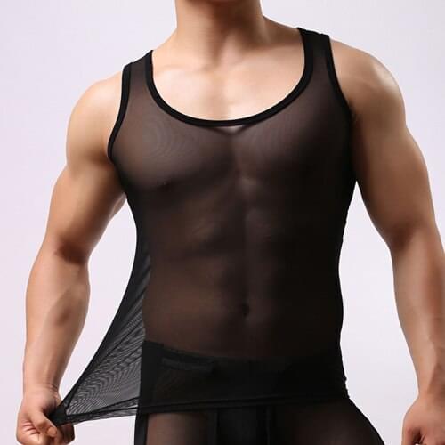 1pc Sexy Men Tank Tops Transparent Mesh Singlets Brave Person Brand Quality Man Undershirts Summer Vest NO SHORTS