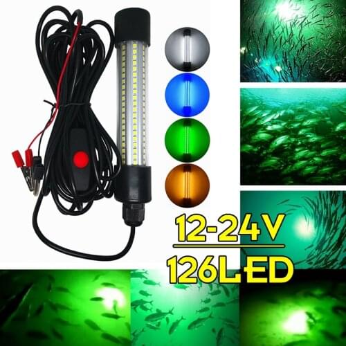 13W 126LEDs Lure Bait Night Fishing Finder Lamp Light LED Boat Submersible Underwater Fishing Lamp with 5M Cable AC/DC12-24V