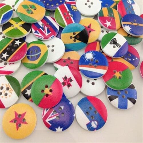 New 25/50 pcs National Flag Wood Buttons 20mm Sewing Craft Mix Lots WB179