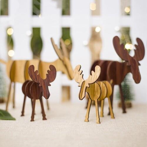 2Pcs/lot Wood DIY Home Decoration Crafts Christmas Party Deer Ornaments Accessories Hands-on Brain Tool Wood Decor