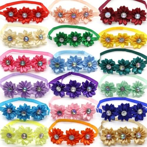 30/50 Pcs Pets Dog Puppy Bow Ties Flower Collar Diamond Dogs Grooming Accessories Small Dogs Cat Pet Bowties Collar Pet Supplies