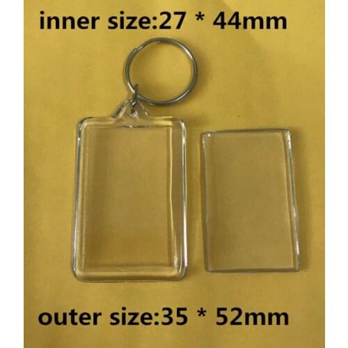 50pcs/lots Rectangle Blank Acrylic Keychains Insert Photo plastic Keyrings DIY Split Ring Keychains accessories