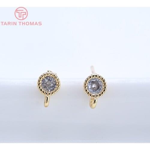 6PCS 4MM 24K Gold Color Plated Brass With Zircon Round Stud Earrings Pins High Quality Jewellery Accessories
