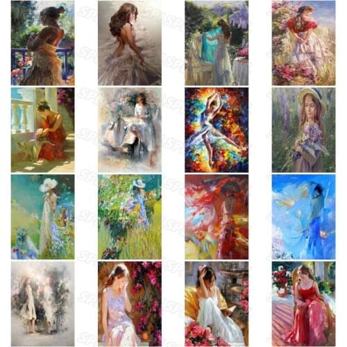 Diy Diamond Painting Western Style Retro Manor Beautiful Garden Girl Holding Flowers Creative Realistic Oil Painting Poster
