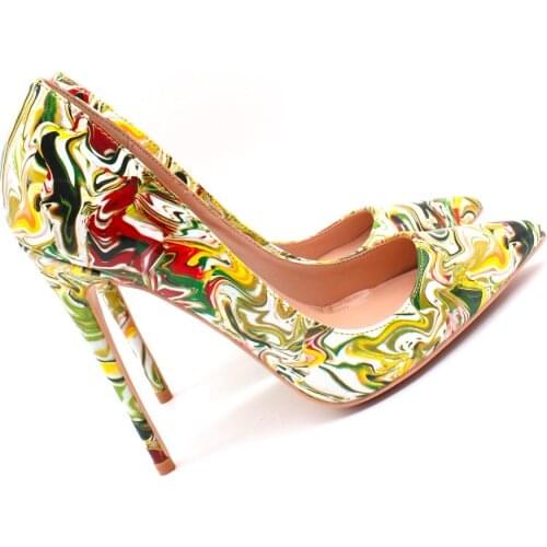 Free shipping fashion women pumps printed patent leather pointed toe high heels sandals shoes boots wedding pumps 12cm 10cm 8cm