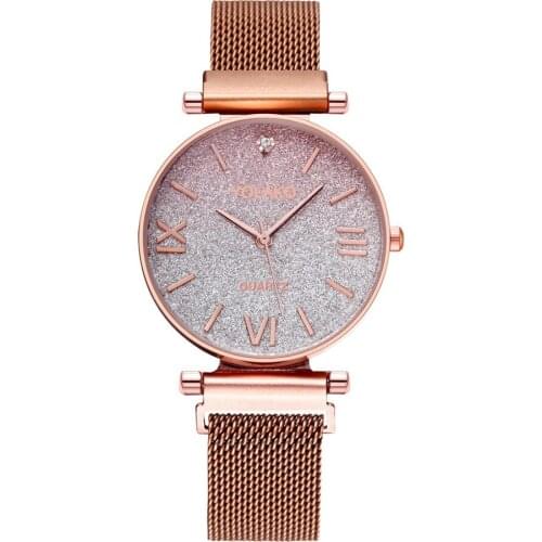 Women Watches Ladies Rosy Gold Mesh Magnet Starry Sky Quartz Watch Women Casual Dress Watches For Gifts Relogio Feminino Clock