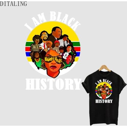 Black Powerful Roots Patches Iron On Transfers For Clothes DIY Washable Thermal Sticker On T-Shirt Tops I Am Black History Patch