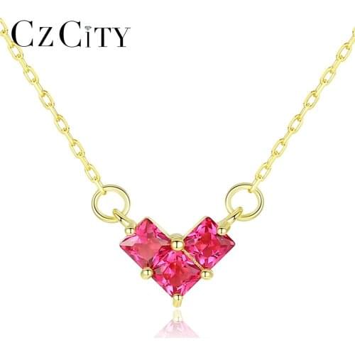 CZCITY Ruby and Emerald Heart Pendant Necklaces for Women Wedding Engagement Fine Jewelry 925 Sterling Silver Kolye Gifts SN0331