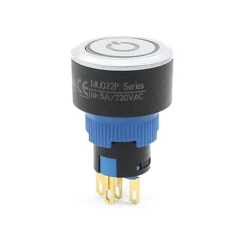 DC 12V Green LED 5-Pin NO NC 22mm Momentary ON/OFF Pushbutton Switch