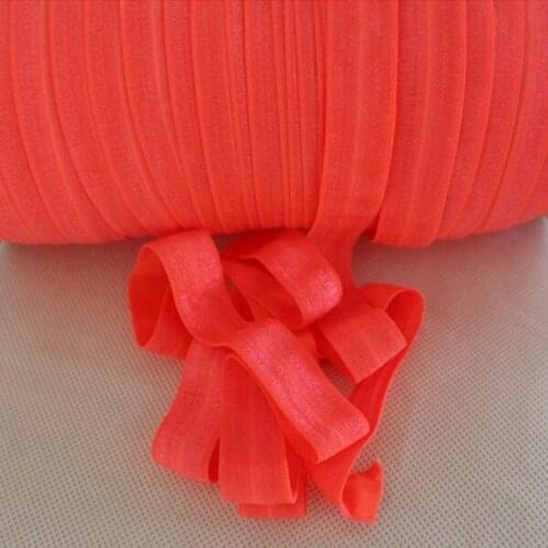 25 mm 1"solid FOE Fold Over Elastic Ribbon #600 Neon Orange Color,100 yards per lot for headband