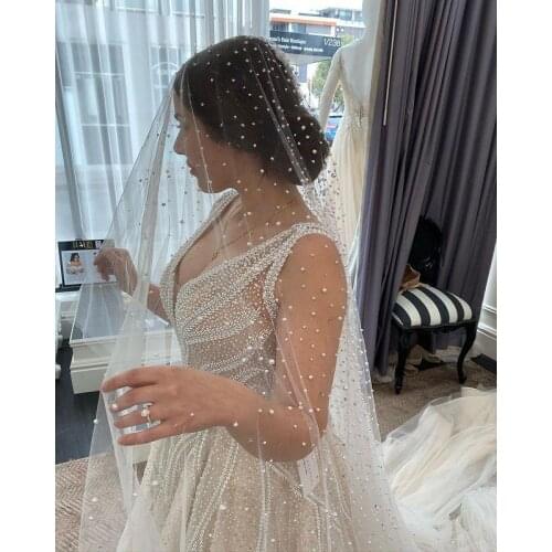 Hot Sale 1 Tier 3M Cathedral Royal Pearl Wedding Veil Bridal Hair Accessories White Ivory Veu De Noi