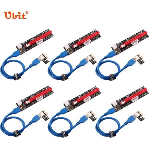 6x Ubit PCI-E Riser Cable VER103C LED Express Adapter Card 4pin 6pin Sata 15pin 1x to 16x USB3.0 Extension For Bitcoin Mining