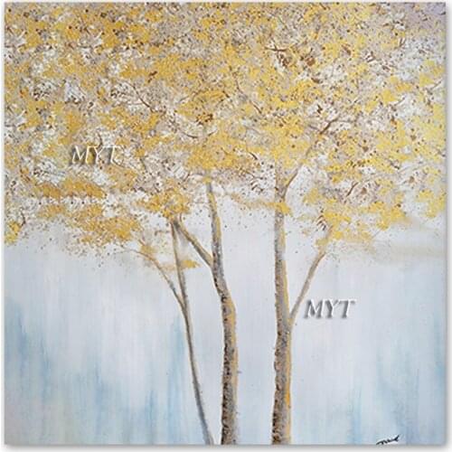 Golden Trees Picture Art 100% Hand-painted No Frame Abstract Textured Oil Painting No Frame Wall Hanging Art 1 Panel Set Artwork