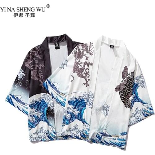 The Great Wave Off Kanagawa Man Japanese Traditional Orient Ethnic Cardigan Kimono Haori Man Unisex Thin Loose Ukiyo-e Outfits