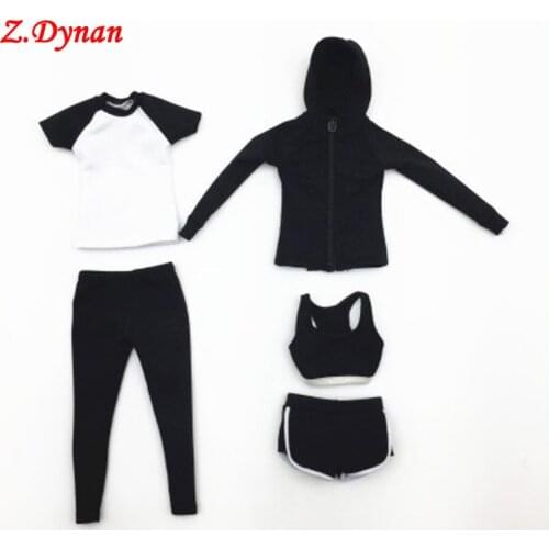 1/6 Female Soldier Clothes Yoga Clothing Fitness Wear Hoodie Vest Coat Sweatpants Sport Suit Clothes Set for 12'' Body Figures