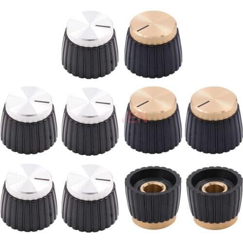 19.5x15.5mm Aluminum Plastic Set Pointer Knob Cap For Marshall Guitar AMP Effect Pedal Overdrive 1/4" Brass Insert Black Gold