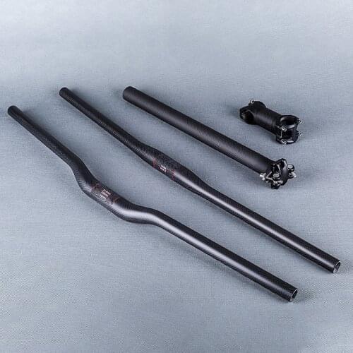 NO LOGO Mountain Bike Handlebar Sets 3k Matte Carbon Fibre Bicycle Handlebars + Seatpost + Stem Cycling MTB Parts
