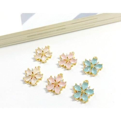 Copper plated 18K gold exquisite protein Diamond Flower Pendant DIY earring bracelet hand made necklace girl jewelry material