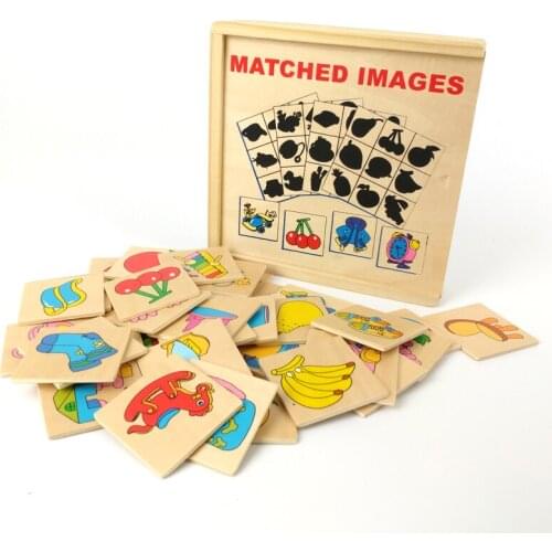 Montessori Educational Wooden Toys For Children Shadow Memory Puzzles Kids juguetes Montessori Materials Matched Images Board