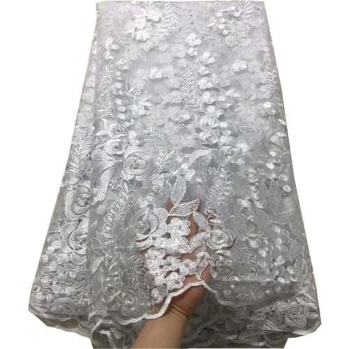 Latest High Quality African Lace Fabric Embroidery Swiss French Tulle with bead and stones Wedding Party Dress 2.5 Yards PL-80