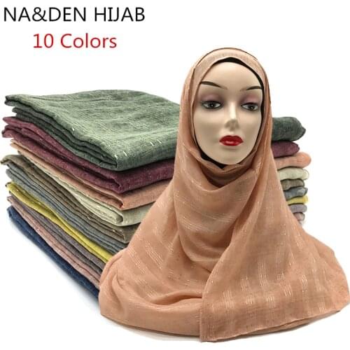 New Solid Color Plain Cotton Muslim Head Hijab Scarf Shawl Women Black White Pleated Crinkle Scarves Wraps Foulard Femme 10PCS