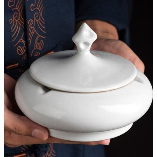 Creative Taihu stone ashtray ceramic with cover anti fly ash living room car personality small ashtray simple and retro