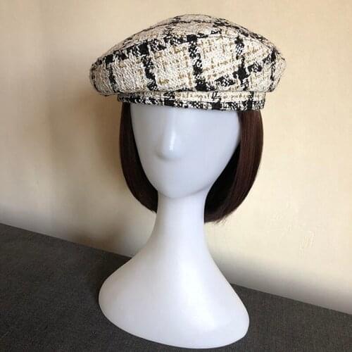 Simple Women Wool beret For Elegant lady Winter Female Cotton Hats Plaid Vintage Octagonal Casual boina Autumn girl Cap BLM103