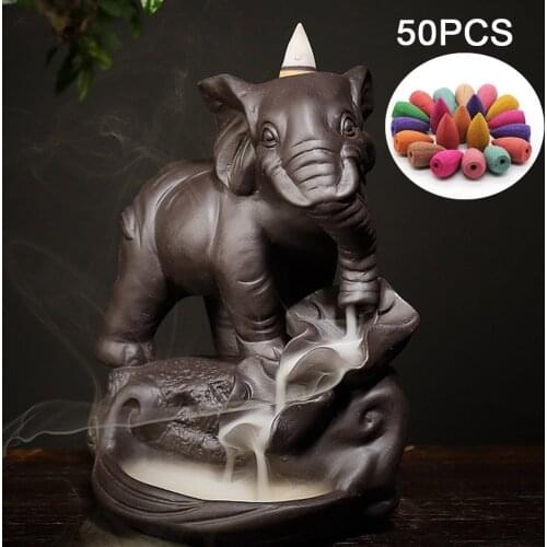Purple Sand Elephant Incense Burner Thai God Elephant Smoke Back Flow Incense Craft Home Bedroom Office Decoration Supplies