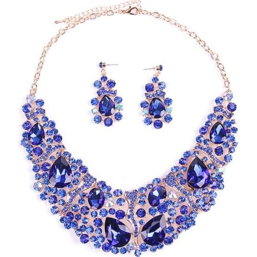 Vintage Statement Crystal Necklace Earrings Set Retro Dubai Bridal Jewelry Sets Womens Party Luxury Big Colorful Jewellery Gift