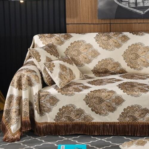 Retro Luxury Couch Cover Slipcover 1/2/3/4 Seater Tassels Chenille Leather Sofa Cover Jacquard Chair Recliner L Shape European