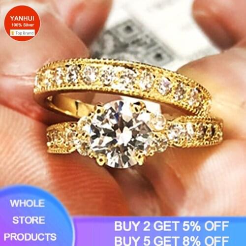 With Certificate Real 925 Sterling Silver Ring Handmade Fine Jewelry Original 18K Gold Pair Stackable Rings for Women Gift