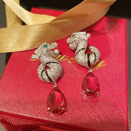 Chinese Luxury Zircon Dragon Lion Leopard Silver Color For Women Earrings High Quality Temperament Personality Holiday Gift