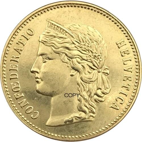 Switzerland 20 Francs 1887 B Metal Brass Gold Coin Souvenirs Collectible Replica Copies Of Coins