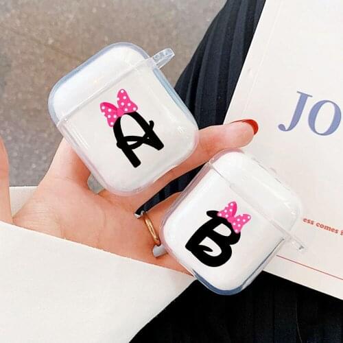 Silicone clear TPU Cover For Apple air pods 1 2 Case Wireless Earphone Accessories Airpod 2 Cases Cute Cartoon Bow Letter Fundas