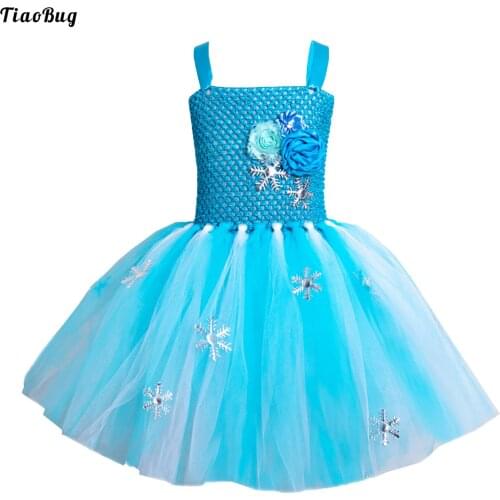 Kid Girls Stylish Dress Wide Neckline Wide Shoulder Strap Sleeveless Decoration Flower And Snowflake Sequins Veil Princess Dress