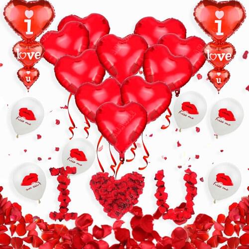 Wedding Balloon Decoration I Love You Heart Balloons Red Rose Petals Confetti Valentines Day Decor Anniversary Party Supplies