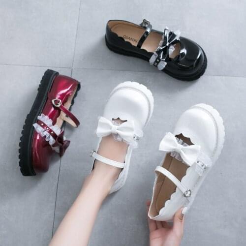 Japanese Sweet lolita shoes white bowknot platform shoes bandage women shoes comfortable kawaii girl loli cosplay JK shoes