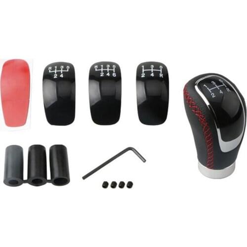 Universal 5 6 Speed Car New Leather Red Stitch Knob Manual Shifter Car Gear Shift Knob Lever