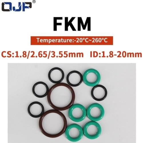 FKM O Ring Seal Gasket Thickness CS1.8/2.65/3.55mm ID1.8-20mm FPM Oil Acid and Alkali Resistant Automobile Fluororubber O-Ring