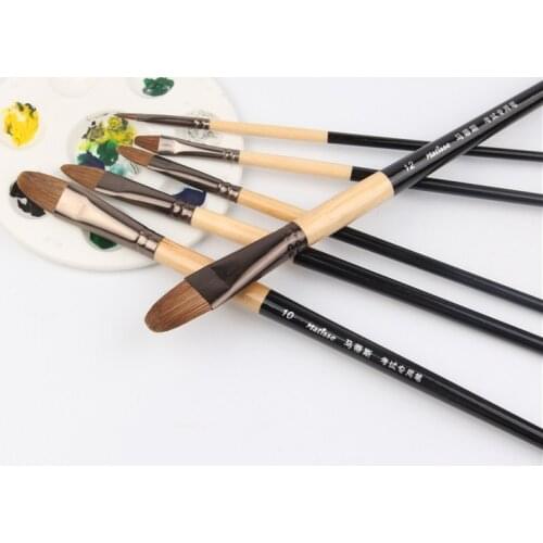 High-grade 6pcs Horsehair artist oil painting brushes, tongue peak acrylic painting even number suit row pen Student Stationery