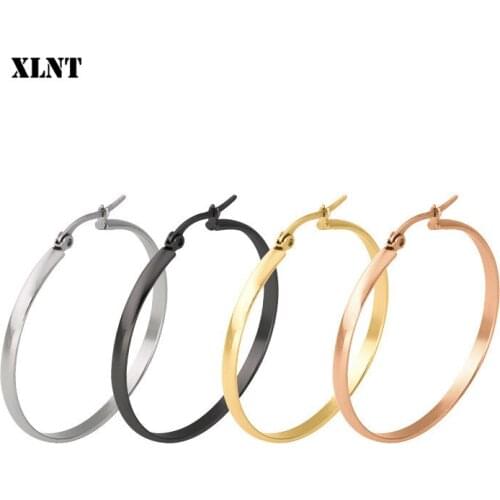 XLNT Fashion New 1 Pair/Set Gold Silver Small Big Circle Hoop Earrings for Women Steampunk Round Stainless Steel Earrings