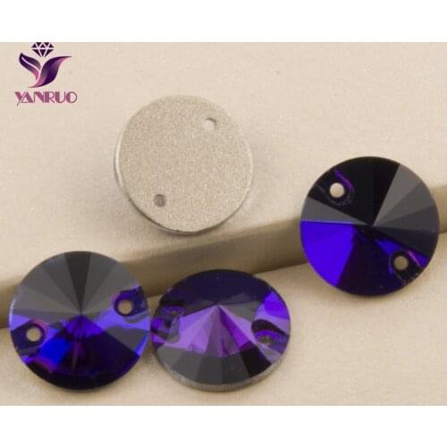 YANRUO Purple Velvet 3200 Rivoli Sew On Rhinestones Flat Back Rhinestone Sew on Stones Crystal Glass Garment Beads