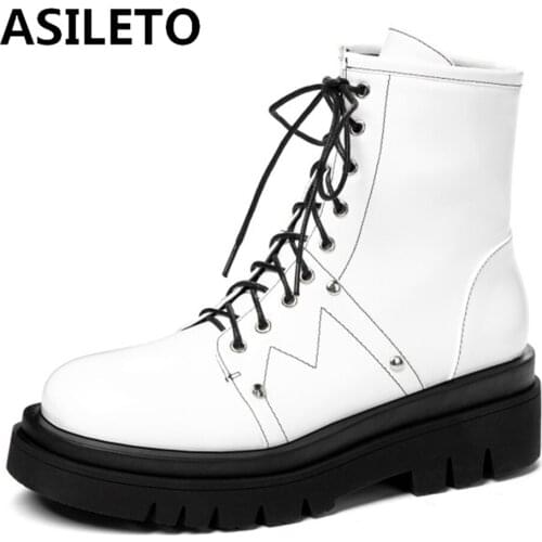 ASILETO Women Gothic Ankle Boots Punk Style Platform Shoe Patent Leather Goth Winter Lace-up Booties Chunky Heel Dropshipping