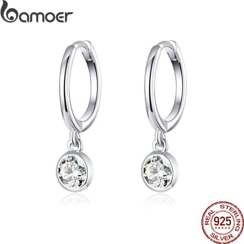 BAMOER 925 Sterling Silver Clear CZ Waterdrop Hoop Earrings for Women Wedding Statement Luxury Classic Jewelry Anniversary Gifts