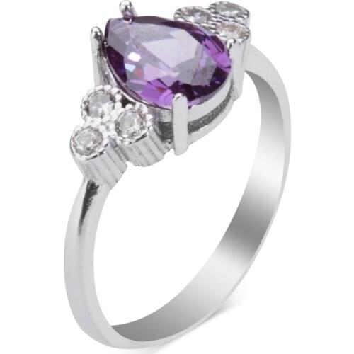 Drop Model Purple Zircon Gemstone Ring Women Dainty Silver Ring High Quality Fashionable Solid 925 Sterling Silver
