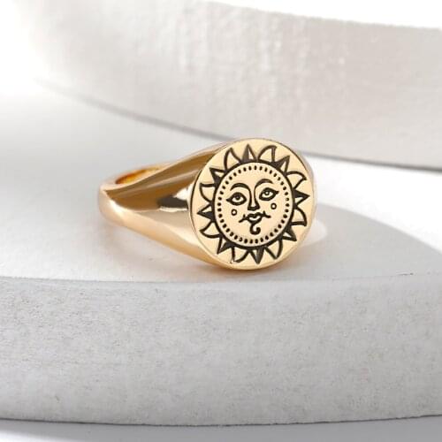 Aesthetic Rings For Women Stainless Steel Female Sun Face Gold Ring Fashion Gothic Exaggeration Couple Jewerly Accessories Mujer