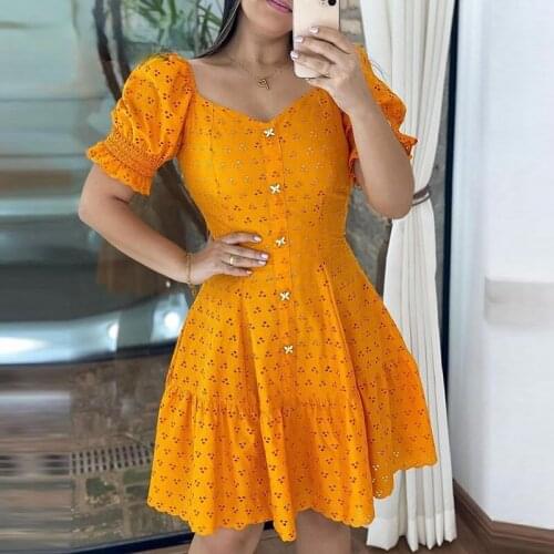 Womens new short-sleeved waist cut-out dress