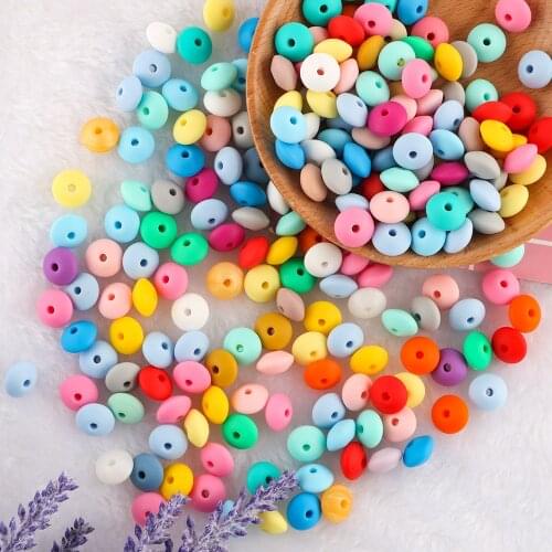 Kovict 100pcs 12mm Pearl Silicone Lentil Beads Eco-Friendly Beads DIY Pacifier Chain Necklace Accessories Baby Teether Care Toys